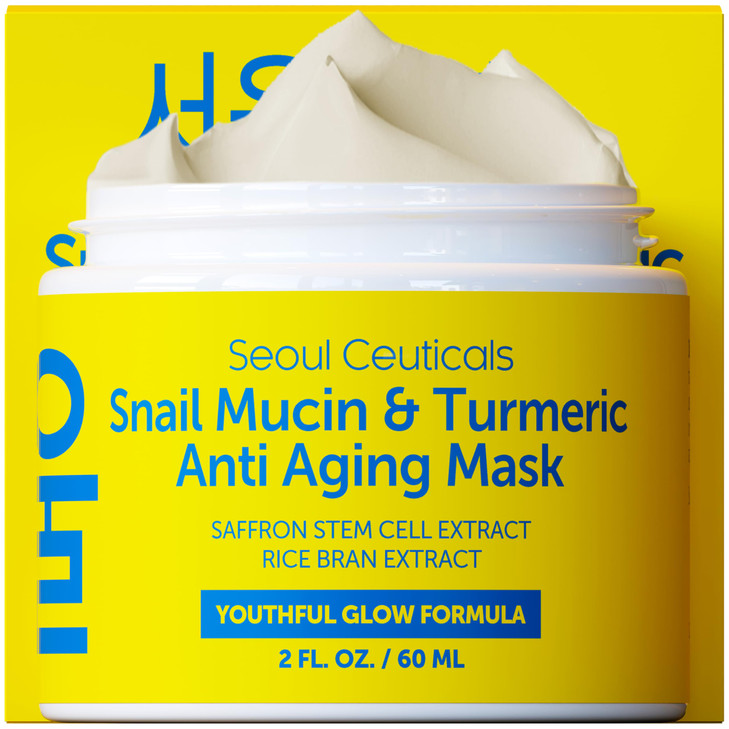 SeoulCeuticals Korean Face Mask Skin Care Snail Mucin Turmeric Mask for Face Cruelty Free K Beauty Anti Aging Face Mask