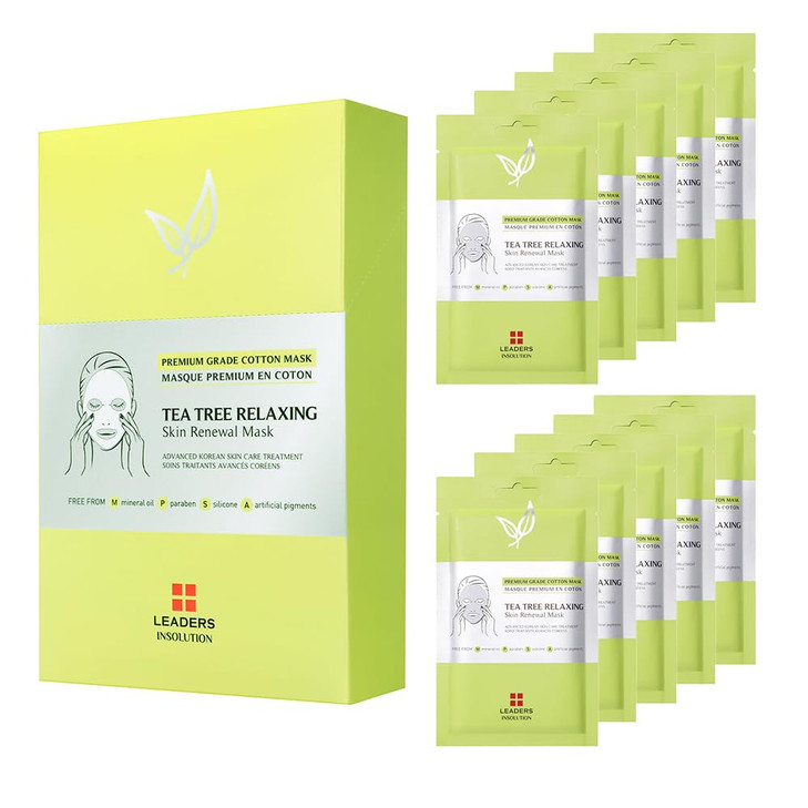 Leaders Insolution Tea Tree Relaxing Skin Renewal Mask Soothing Facial Sheet for Acne Oil Control and Sensitive Skin Hyd