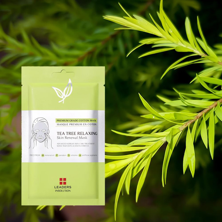 Leaders Insolution Tea Tree Relaxing Skin Renewal Mask Soothing Facial Sheet for Acne Oil Control and Sensitive Skin Hyd