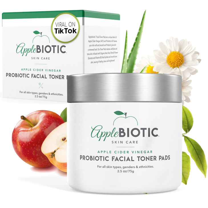 Applebiotic Toner Pads for Face Exfoliating Face Wipes for All Skin Types Apple Cider Vinegar Green Tea 60 Pads