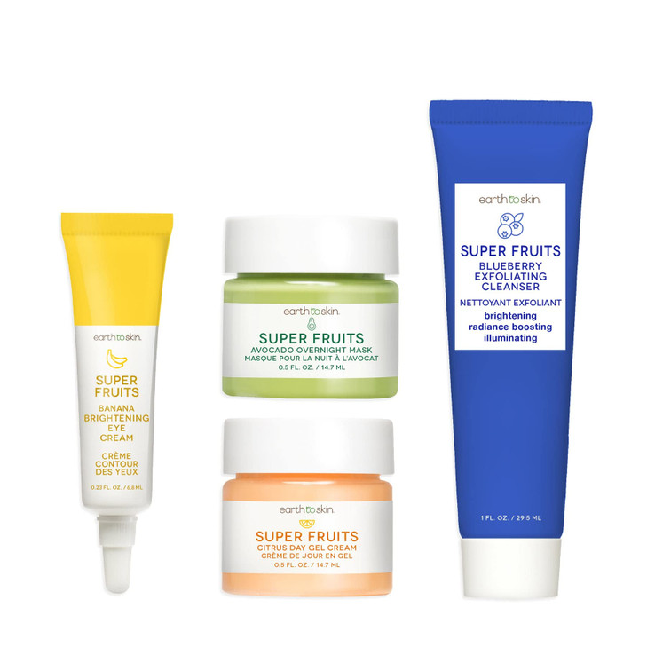 Earth To Skin Super Fruits Starter Set Blueberry Exfoliating Cleanser 10 Fl Oz Citrus Day Gel Cream 05 Fl Oz Avocado Ove