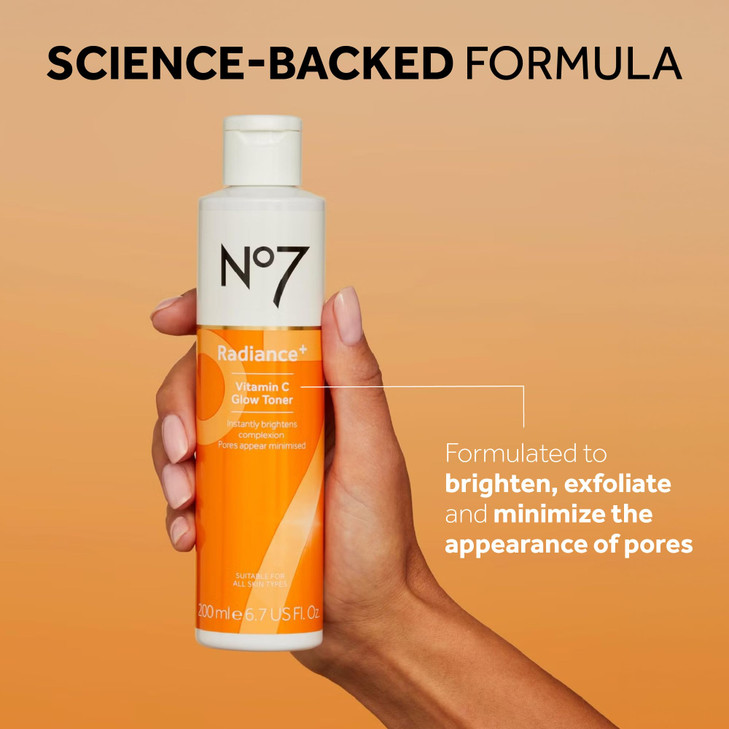 No7 Radiance Vitamin C Glow Toner 2 Vitamin C Complex with Willow Bark Aloe Vera AHA Exfoliant for Smoother Skin Hydrati