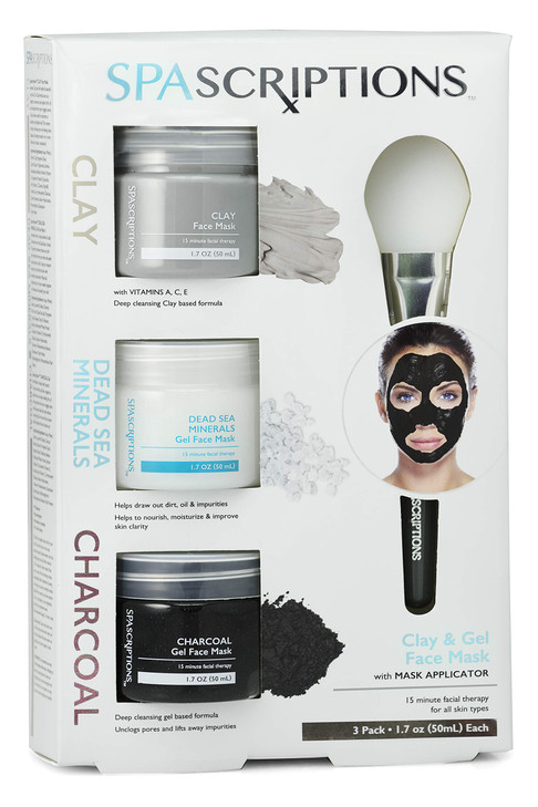 SpaScriptions Dead Sea Charcoal Clay Gel Face Mask with Silicone Applicator 3 Pack 17 oz each Jar 51 oz total