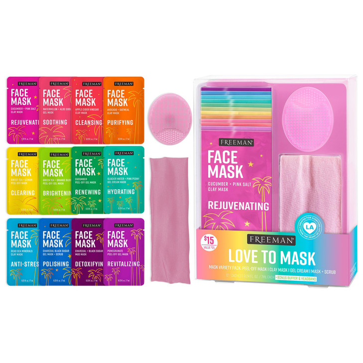 Freeman Facial Love To Mask Variety Pack Oil Absorbing Clay Detoxifying Charcoal Clearing Peel Off Hydrating Gel Cream E