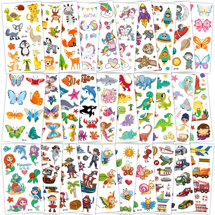 Habett Tattoos for Kids 300 Mixed Styles Temporary Tattoos Stickers Set for Girls and Boys Space Dinosaur Animals Butter