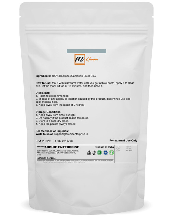 mGanna CambrianSerbian Blue Clay 05lbs 227g for Facial Masks Creams Body Wraps Scrubs and Soap Making