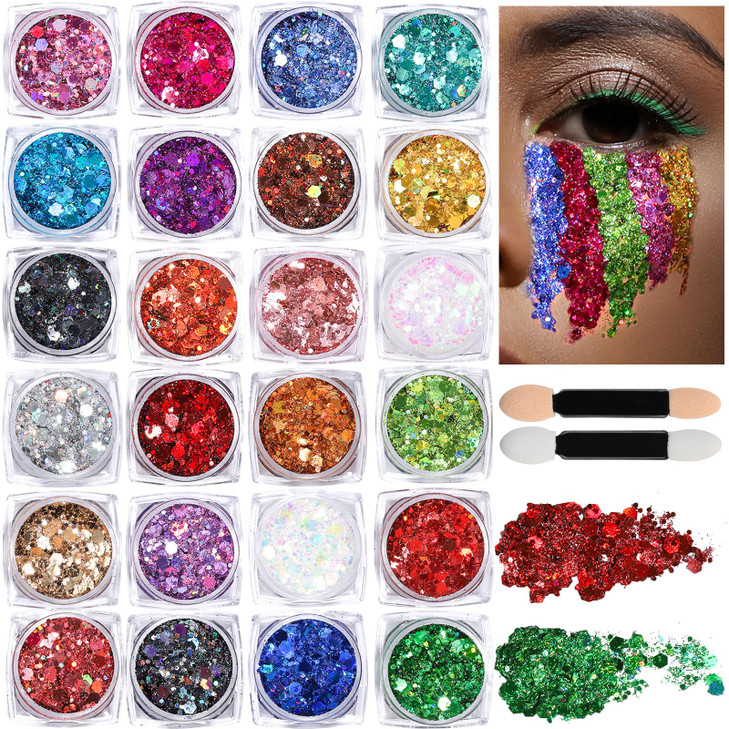 Teenitor 24 Colors Body Hair Glitter Gel Face Body Hair Glitter for Halloween Makeup Festival