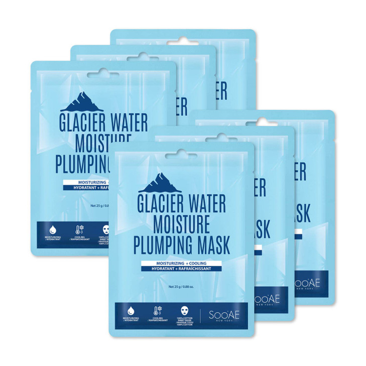 SooAE Glacier Water Moisture Plumping Mask 6 Count MOISTURIZING COOLING Vegan Best For Dry Dehydrated Skin Premium Quali