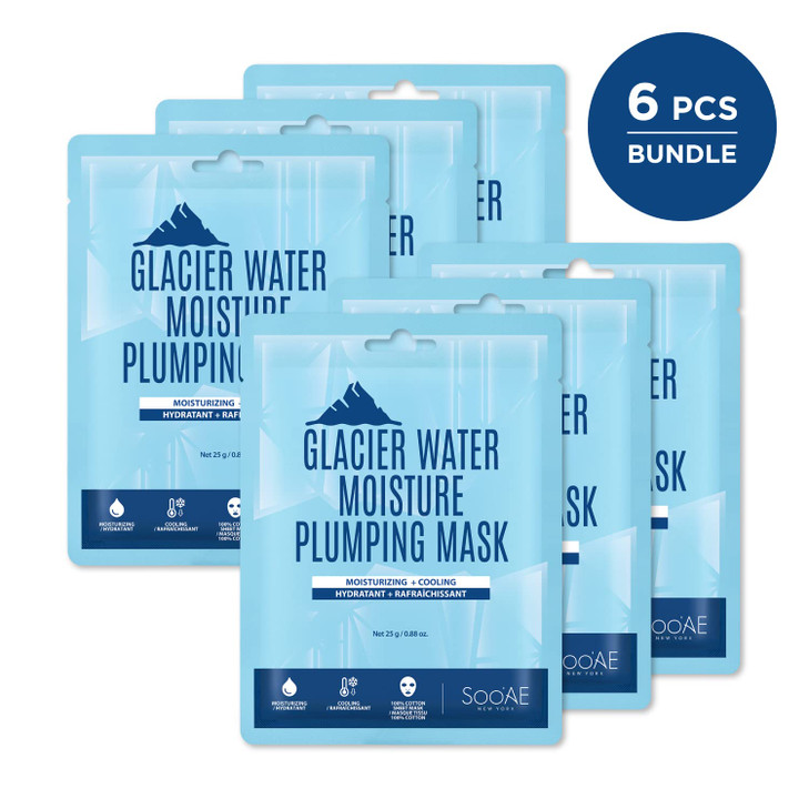 SooAE Glacier Water Moisture Plumping Mask 6 Count MOISTURIZING COOLING Vegan Best For Dry Dehydrated Skin Premium Quali
