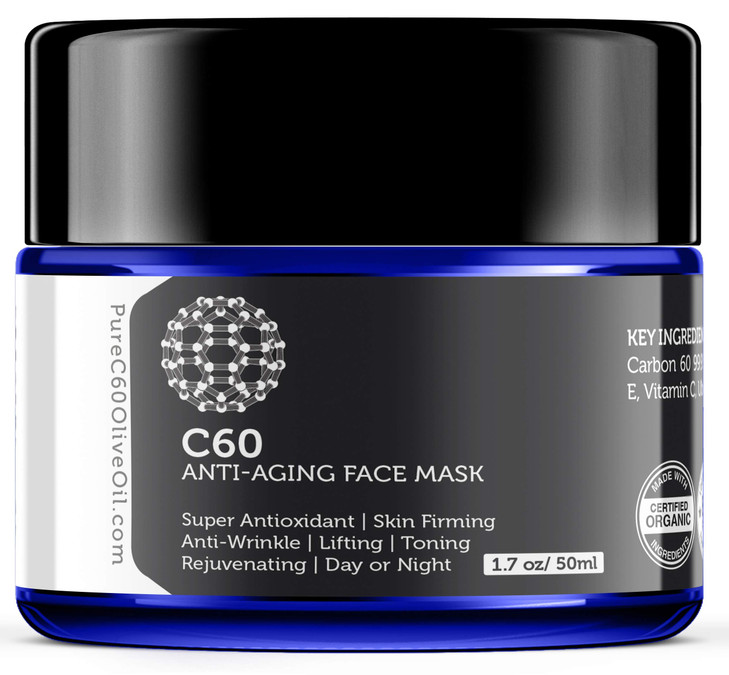 PureC60OliveOilcom C60 AntiAging Face Mask 50ml with Green Tea Aloe Ubiquinone CoQ 10 Vitamin E and Vitamin C for Men Wo