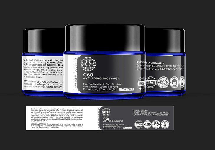 PureC60OliveOilcom C60 AntiAging Face Mask 50ml with Green Tea Aloe Ubiquinone CoQ 10 Vitamin E and Vitamin C for Men Wo