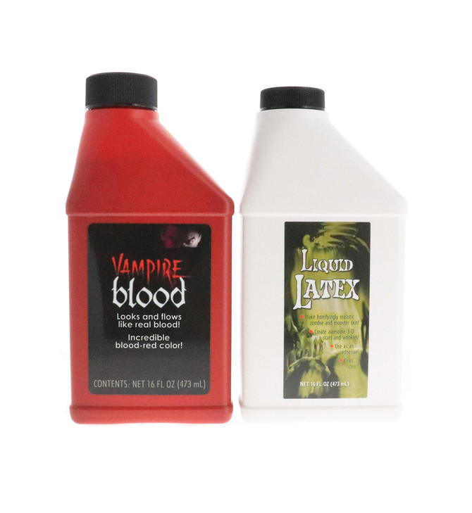 Fake Blood and Liquid Latex 16 Oz Combo Kit for Adults and Kids Vampire Blood Ideal for Artwork Theater and Cosplays 2 F