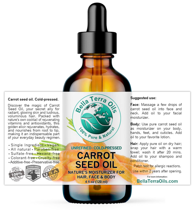 Bella Terra Oils Organic Carrot Seed Oil 4 oz Dive into Carotenes Natural Power High in Essential Fatty Acids Experience