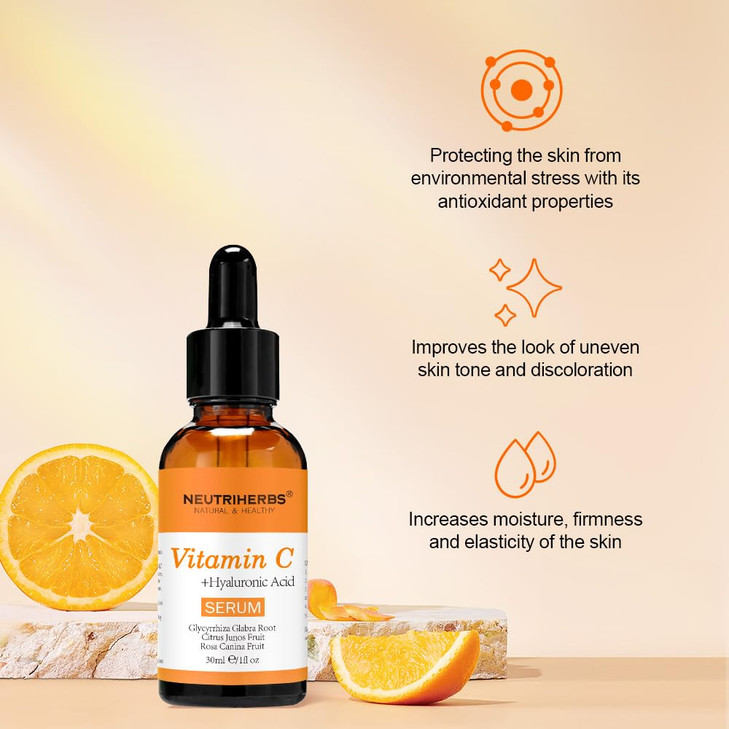 NEUTRIHERBS Vitamin C Serum for Face with Hyaluronic Acid Firm Anti Aging Brighten Even Skin Daily Skincare Natural Nour