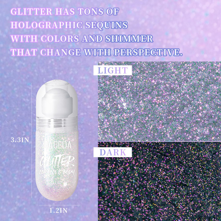 DAGEDA Body Glitter Gel Rollon Face Glitter for Mermaid Makeup Festival Rave Accessories Holographic Hair Glitter GelBod