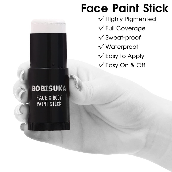 BOBISUKA Face Body White Paint Stick Clown Makeup Eye Black Sticks for Sports White Foundation Face Painting Kit for Hal