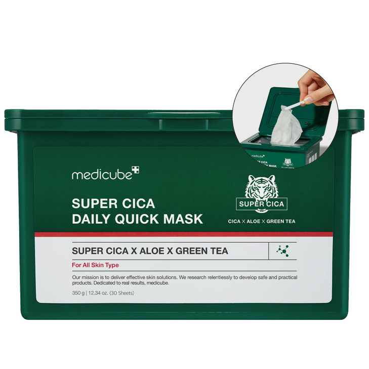 medicube Super Cica Daily Quick Facial Masks 30 Sheets 60Second Soothing Hydrating Facial Mask with 88 Cica Instant Cool