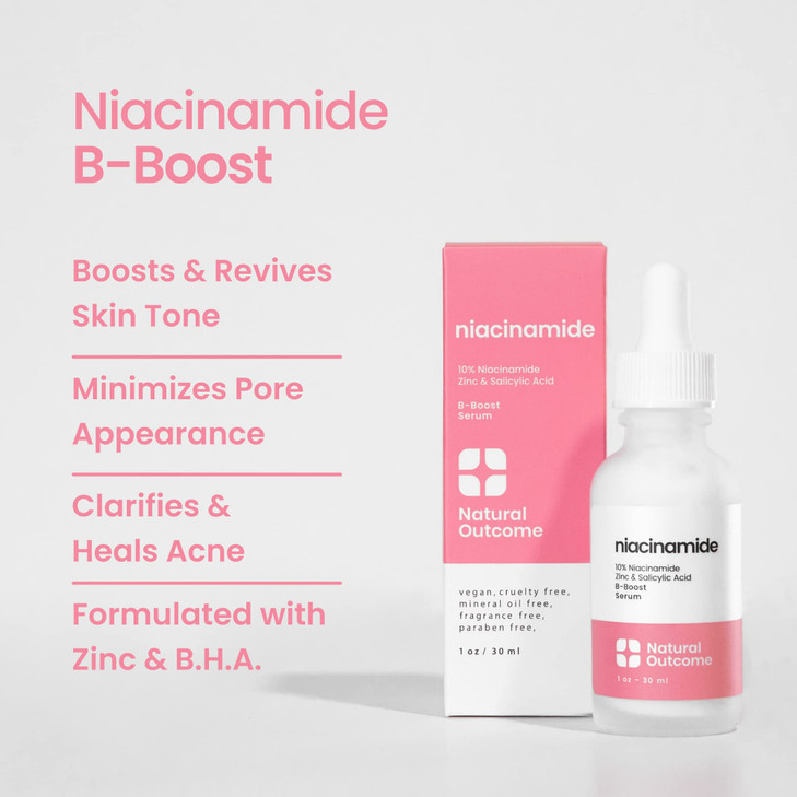 Niacinamide Serum for Face by Natural Outcome Skin Care BBoost Niacinamide 10 Plus Zinc 2 Salicylic Acid Hyaluronic Acid