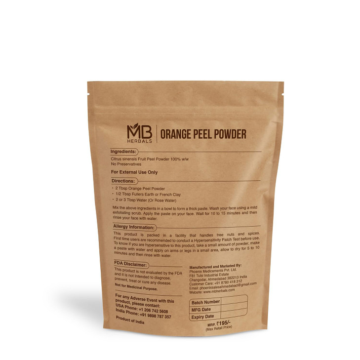 MB Herbals Pure Orange Peel Powder 100 Grams 100 Pure Natural No Preservatives To Be Used in Face Packs For External Use