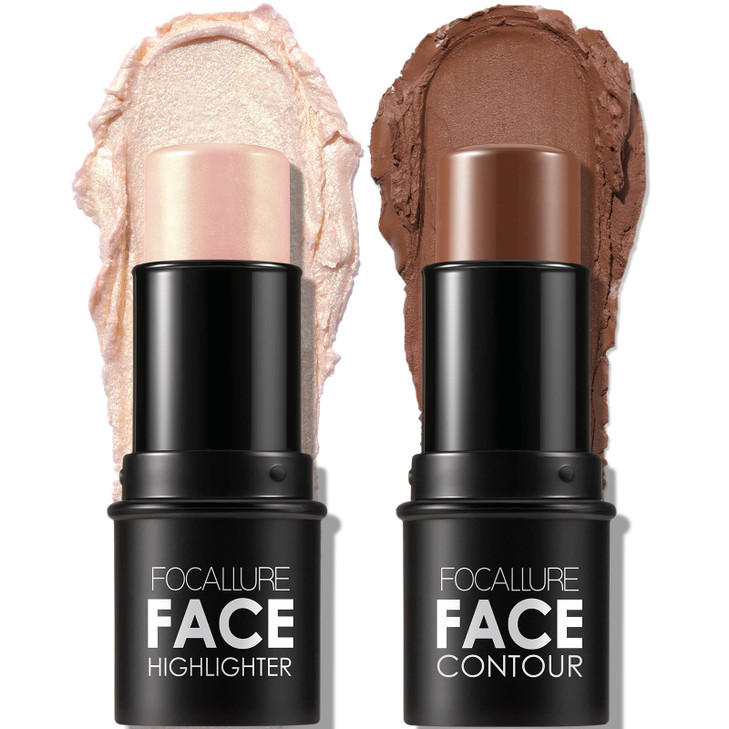 FOCALLURE 2 Pcs Contour Foundation Stick Highlighter Bronzer Pen Face Brightens Shades Pencil Highlighting Shade Longwea