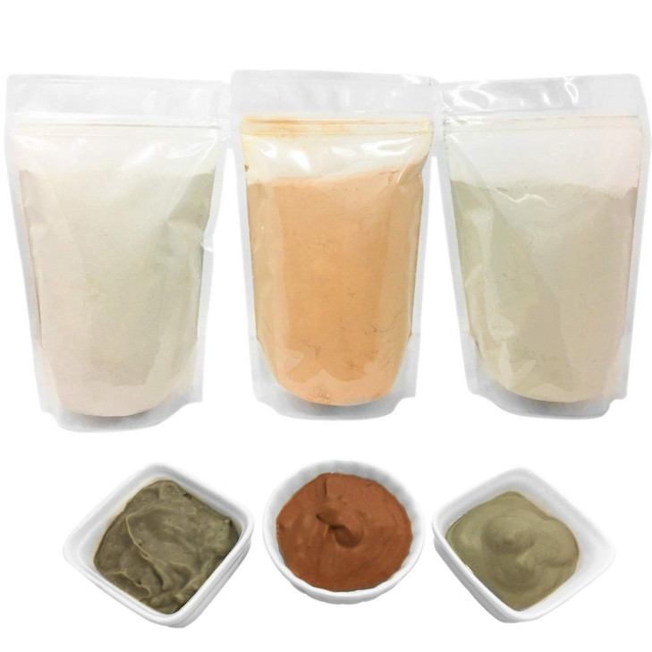 Bentonite Indian Healing Moroccan RedRhassoul European FrenchGreen Clay Powder 3 Pack Multipack Set For Making Clay Mud