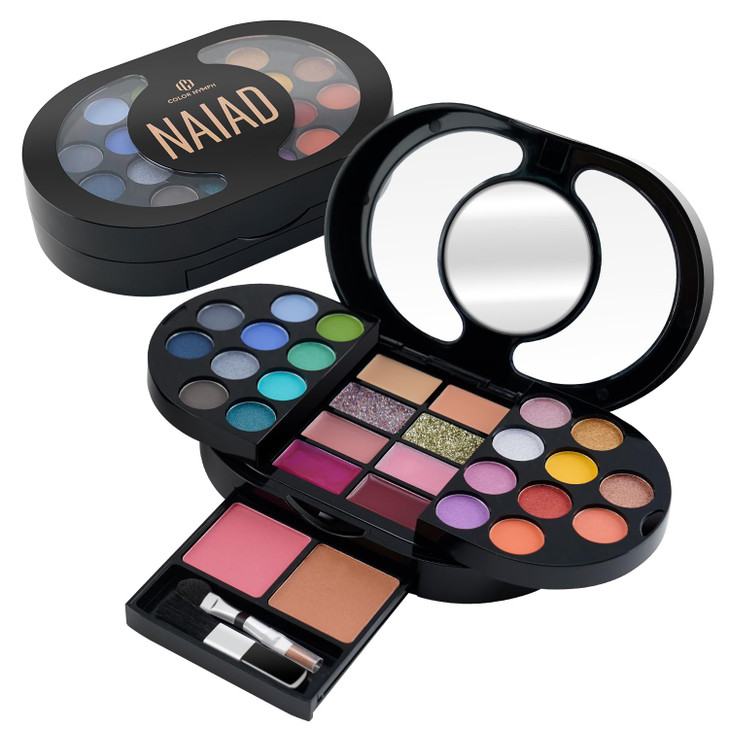 Color Nymph Travel Makeup Palette with MulitColors EyeshadowsConcealer Body GlitterLip GlossesBlushHighlighterMakeup App