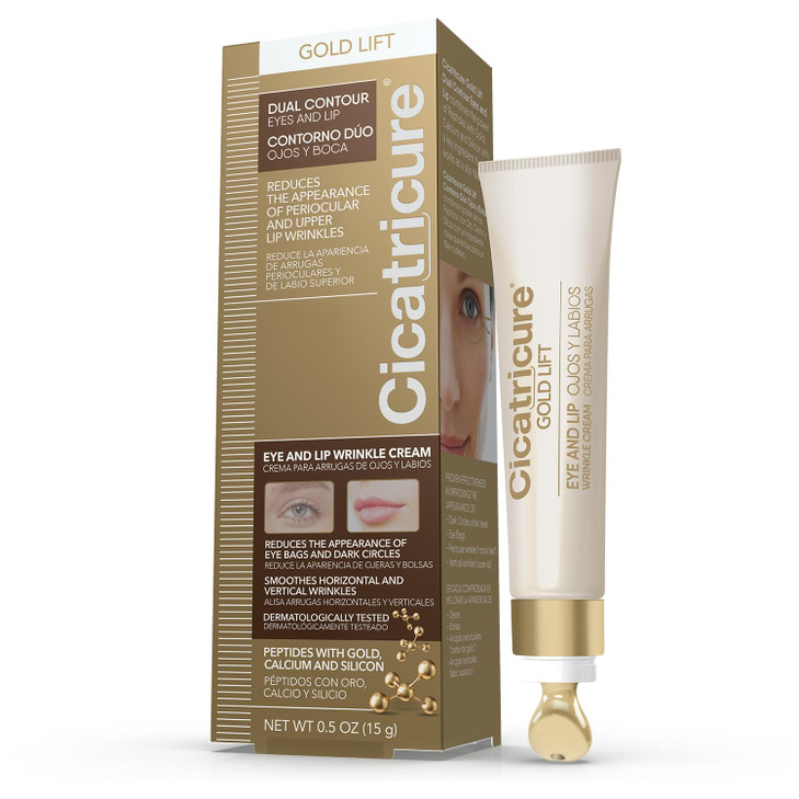 Cicatricure Gold Lift Dual Contour Eye and Lip Wrinkle Cream Anti Aging Skin Care to Reduce Dark Circles Puffiness Expre