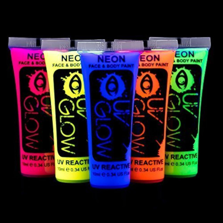 UV Glow Blacklight Face and Body Paint 034oz Neon Fluorescent 034 Fl Oz Pack of 5