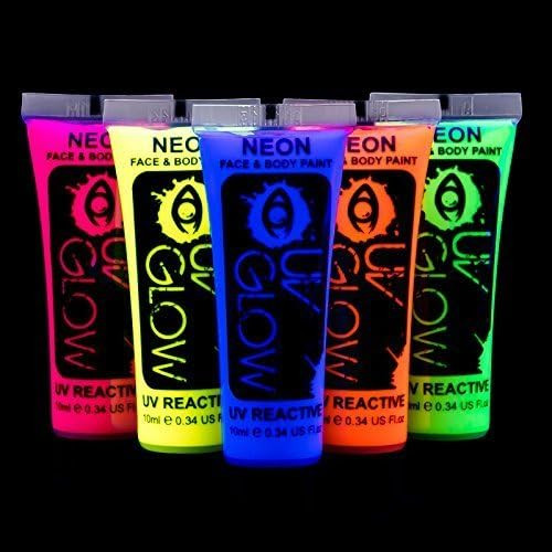 UV Glow Blacklight Face and Body Paint 034oz Neon Fluorescent 034 Fl Oz Pack of 5