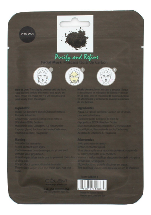 Celavi Essence Facial Mask Paper Sheet Korea Skin Care Moisturizing 12 Pack Charcoal