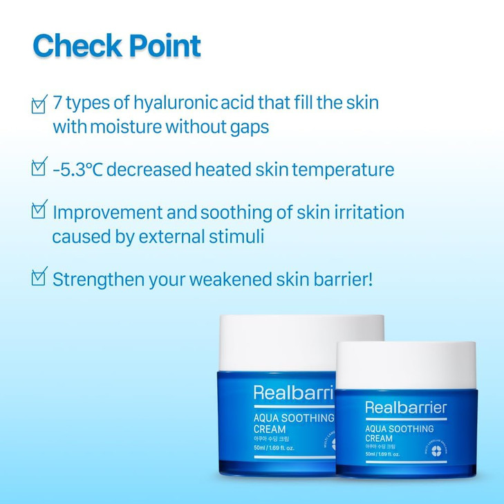 Real Barrier Aqua Soothing Cream 17 FlOz 50ml Hyaluronic Acid Facial Cream Redness Relief Face Cream for Sensitive Skin