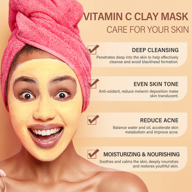 POP MODERNC Turmeric Vitamin C Clay Mask Deep Cleansing Face Mask Skin Care Improve Blackheads Acne Dark Spots and Even