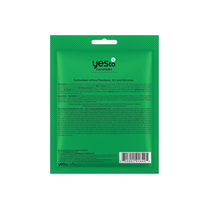 Yes To Cucumber Calming Paper Mask Soothing Formula To Hydrate Refresh Calm Sensitive Skin Deep Hydration With Aloe Vera