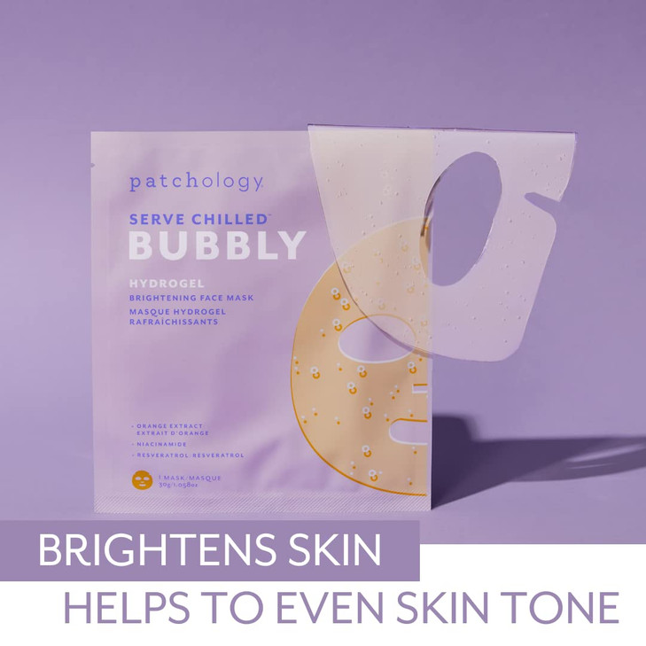 Patchology Brightening Gel Face Mask with Resveratrol and Niacinamide Bubbly hydrogel Face Mask protects and brightens f