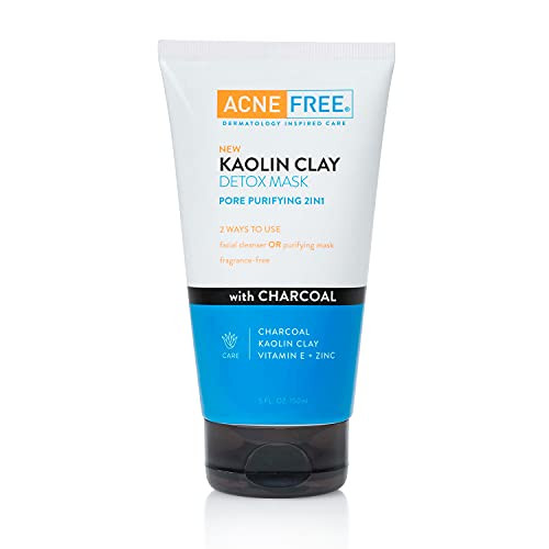 Acne Free Kaolin Clay Detox Mask 5oz with Charcoal Kaolin Clay Vitamin E Zinc Cleanser or Mask for Oily Skin To Deeply C
