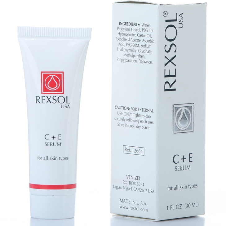 REXSOL CE Serum Contains Vitamin C Vitamin E Helps minimize the appearance of first signs of aging Enhances skins youthf
