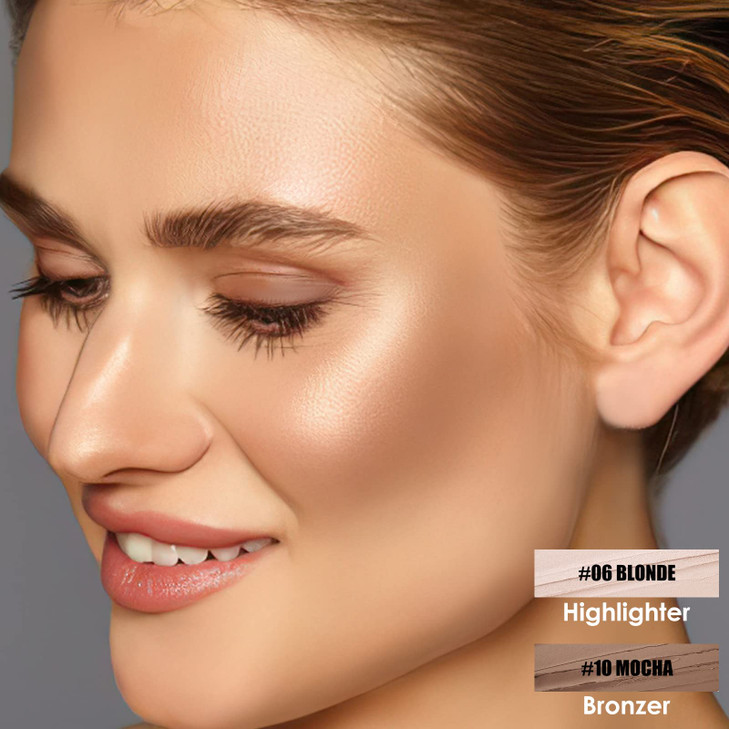 FOCALLURE 2 Pcs Mineral Cream Contour StickMoisturize Highlighter and Bronzer PenNon Stick Face Brightens Shades PencilL