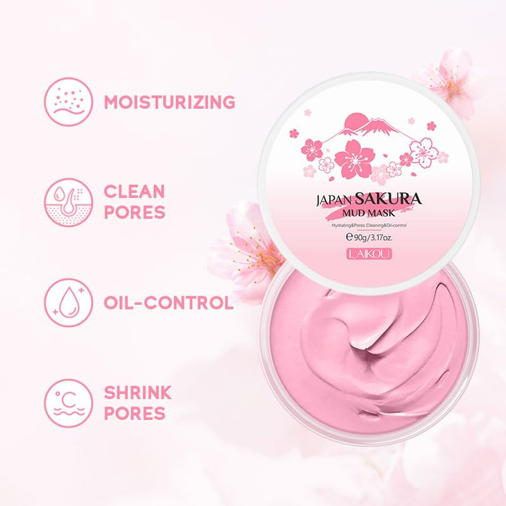 AKARY Sakura Clay Facial Mud Mask Deep Cleanse Natural Skin Care Mask for Pore Cleansing Oil Control Reduce Acne Skin Mo