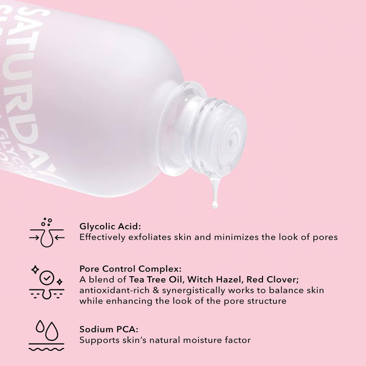 Saturday Skin Pore Clarifying Travel Sized Toner 10 Glycolic AcidAHA Deep Cleansing Astringent Facial Toner