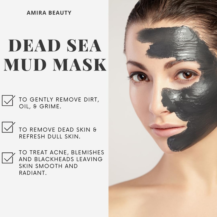 Amira Beauty Dead Sea Mud Mask for Face and Body Reduces Pores Acne Blackheads and Texture For All Skin Types 11OZ