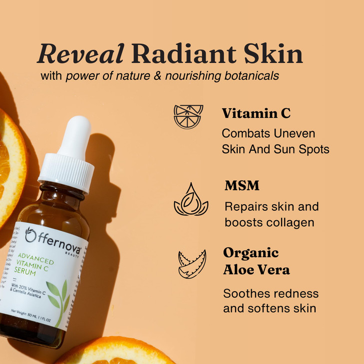 Offernova Organic Vitamin C Serum 20 Vit C and Hyaluronic Acid Anti Aging Serum for Face Eyes and Neck Enhanced Absorpti