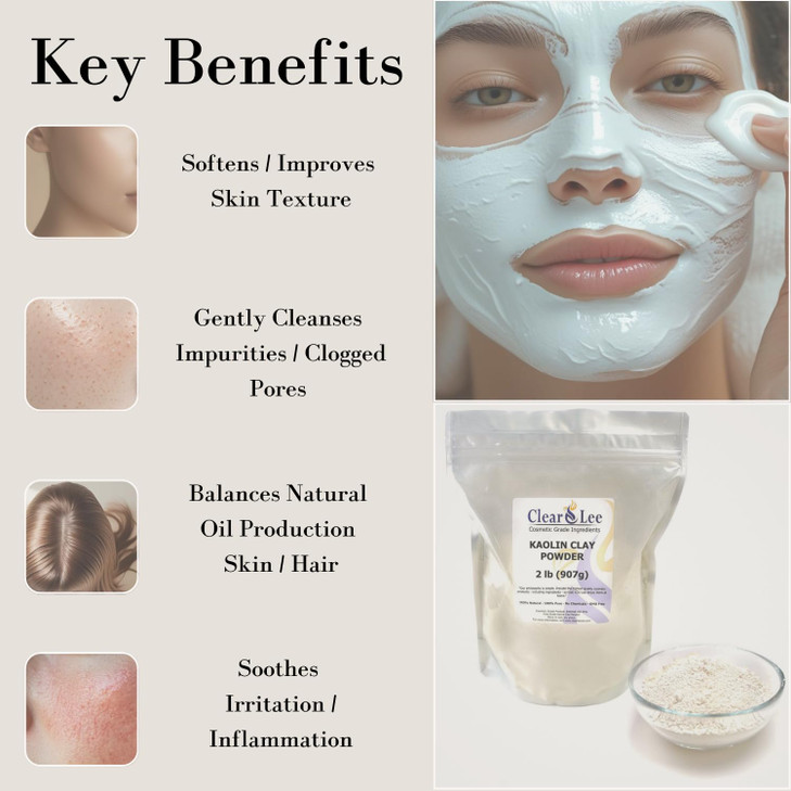 ClearLee Kaolin Clay Cosmetic Grade Powder 100 Pure Natural Powder Great For Skin Detox Rejuvenation and More Heal Damag