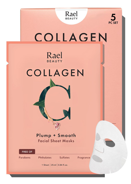 Rael Face Mask Skin Care Collagen Face Masks Bamboo Facial Sheet Mask Korean Skincare with Collagen Essence and Fruit Ex