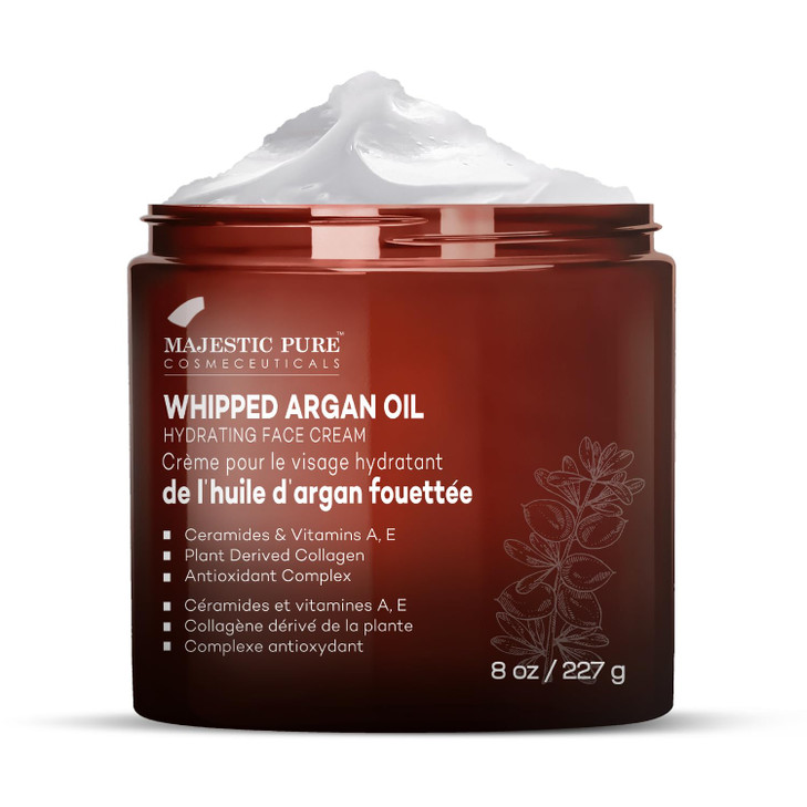 Majestic Pure Whipped Argan Oil Moisturizer Face Cream for Women Men With Vitamin E A Collagen Ceramides Hydrates Dry Sk