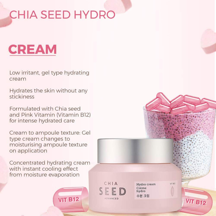 The Face Shop Chia Seed Advanced Hydro Cream Concentrated Gel Type Hydrating Cream with Instant Cooling Effect Formulate