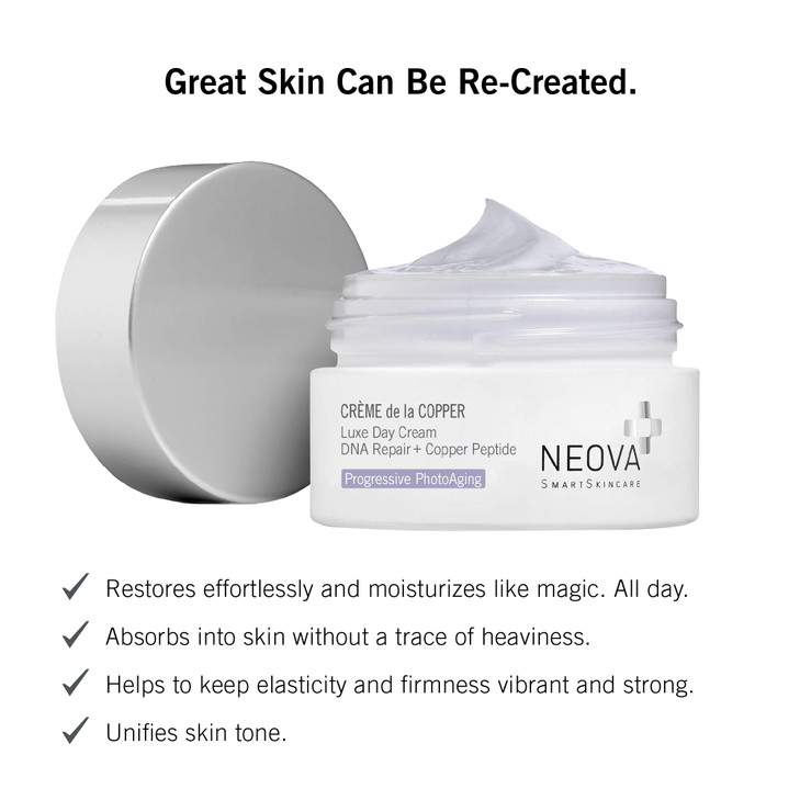 NEOVA SmartSkincare Creme de la Copper Moisturizing Cream with DNA Repair Enzymes and Copper Peptide Complex for All Day