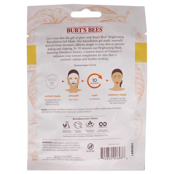 Burts Bees Brightening Biocellulose Gel Face Mask Mandarin