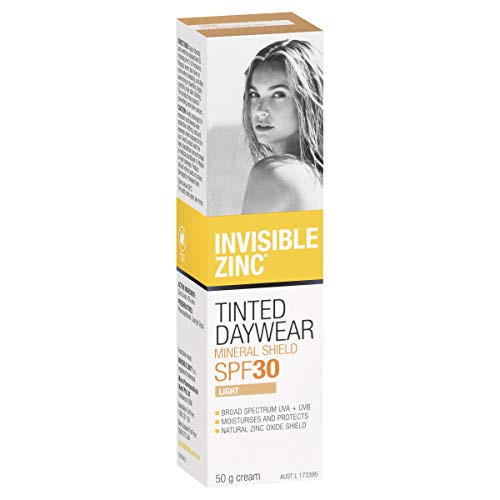 Invisible Zinc Light Tinted Daywear SPF 30 Daily Moisturizer with Sun Protection Sheer Foundation to prevent appearance