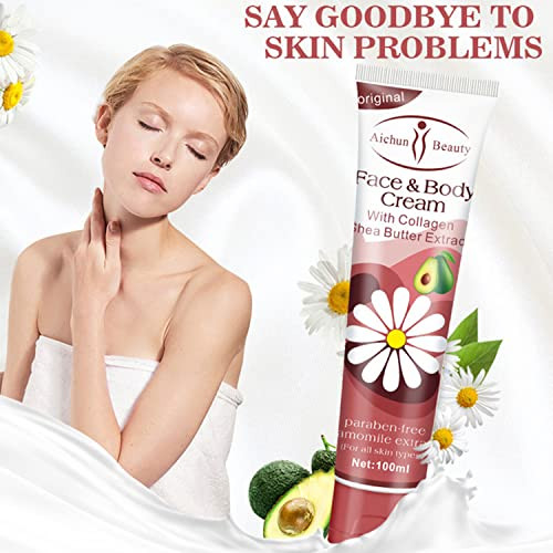 AICHUN BEAUTY Moisturizing Face And Body Cream With Collagen Shea Butter Camomilla Aloe Vera Extract 100ml 338Floz Colla