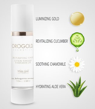 Orogold White Gold 24K Purifying Facial Toner Face Toner with Gold Aloe Vera and Chamomile 100 Mililiter 338 FlOz